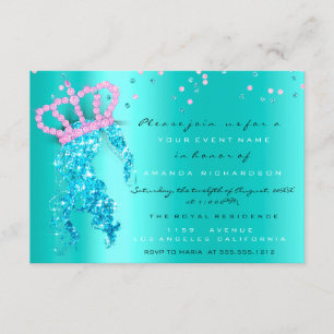 Söt 16:e Krona Princess Confetti Blue Mint Rosa Inbjudningar