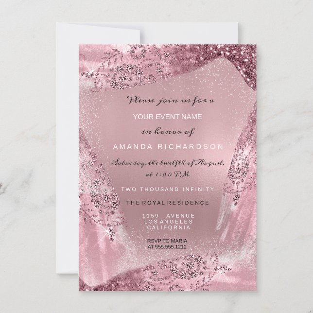Söt 16:e Möhippan Diamond Dress Ro Mauve Peony Inbjudningar (Framsida)