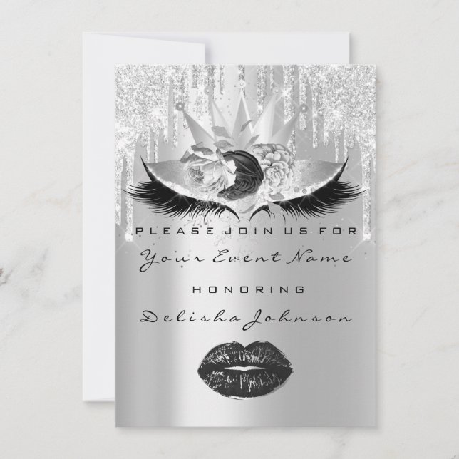 Söt 16:e Quinceanera-Möhippan Makeup Krona Ro Inbjudningar (Framsida)