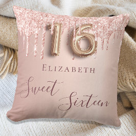 Söt 16:e sexton 16 ro guld glitter monogram kudde