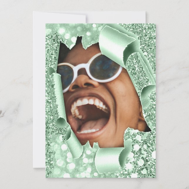 Söt 16:e Student-Möhippan 3D Mint Glitter Inbjudningar (Framsida)