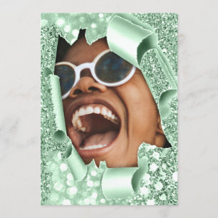 Söt 16:e Student-Möhippan 3D Mint Glitter Inbjudningar