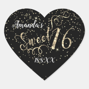 Söt 16:e Unicorn Heart Glitter Guld-konfetti Hjärtformat Klistermärke