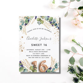 Söt 16 elegant av eukalyptus greenery glitter inbjudan vykort