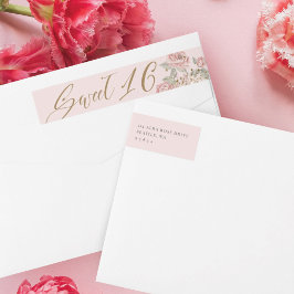 Söt 16 Elegant Guld Glitter Peony-Blommigt Rosa Etikettband