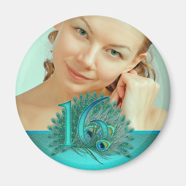 Söt 16-eleganters påfågellapp magnet (Framsidan)