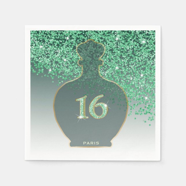 Söt 16 Emerald Doft, Grön Paris Boutique Pappersservett (Framsidan)
