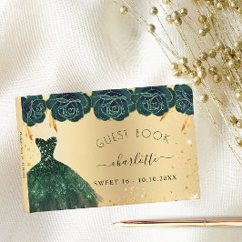 Söt 16 emerald grönt guld klänningsblommor gästböcker
