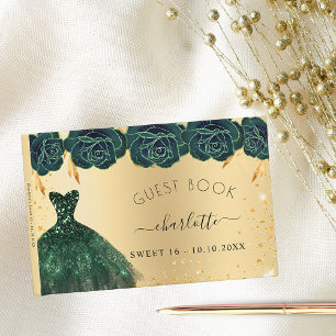Söt 16 emerald grönt guld klänningsblommor gästböcker