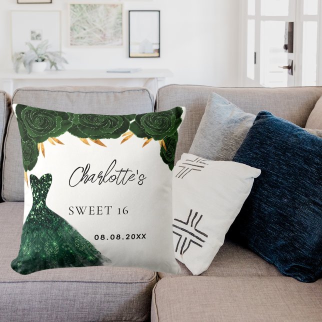 Söt 16 emerald grönt klänning blommor vit kudde (Skapare uppladdad)