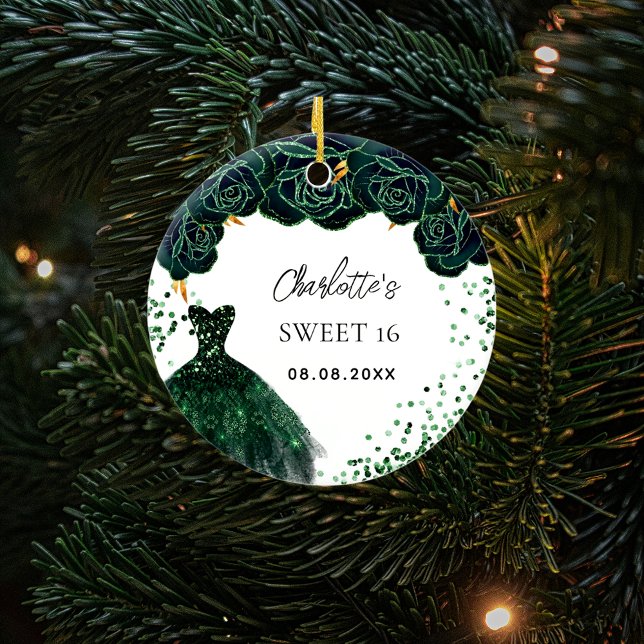Söt 16 emerald grönt klänning vit julgransprydnad keramik (Skapare uppladdad)