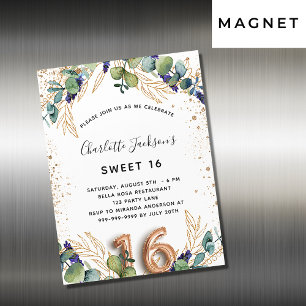 Söt 16 eukalyptus greenery glitter lyxur magnetisk inbjudningskort