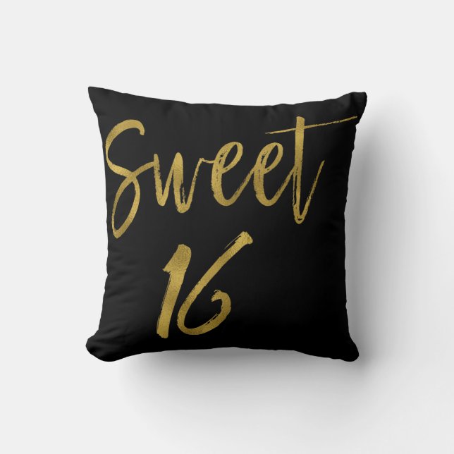 Söt 16 Faux Guld och Black Foil Pillow Kudde (Framsida)