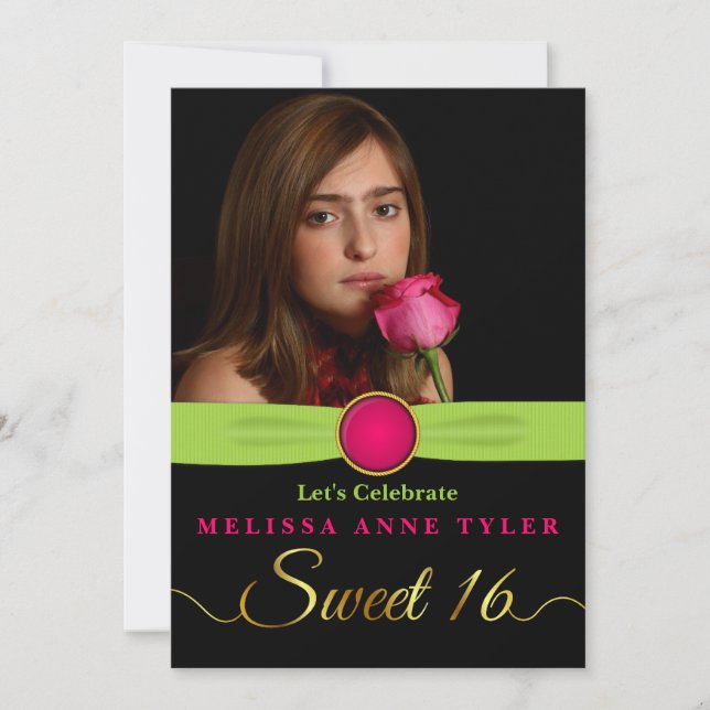 Söt 16 Faux Jewel och Ribbon Photo Investigation Inbjudningar (Framsida)