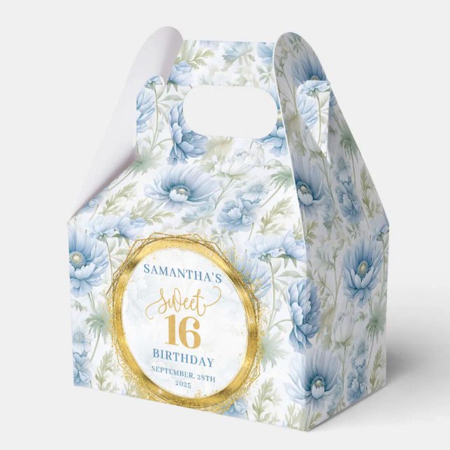 Söt 16-favoritruta - blått Blommigt - vattenfärg Presentaskar (Sweet 16 Favor Box Dusty Blue Floral Watercolor)