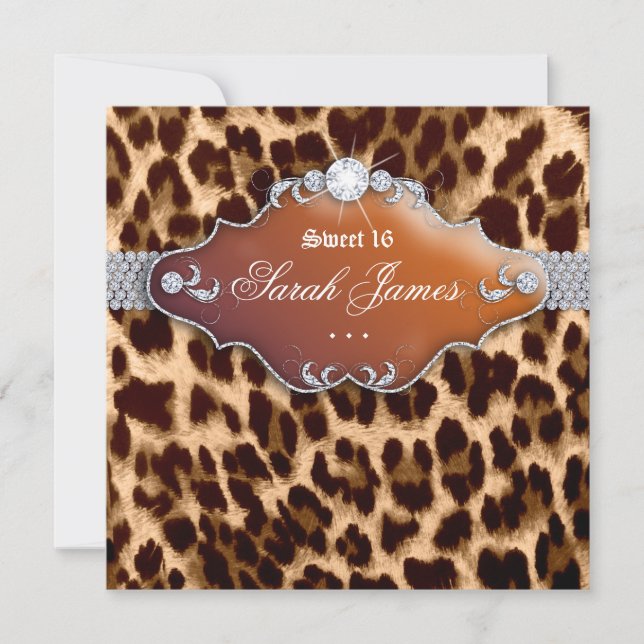 Söt 16-fest Inbjudan Leopard Brun Svart (Framsida)
