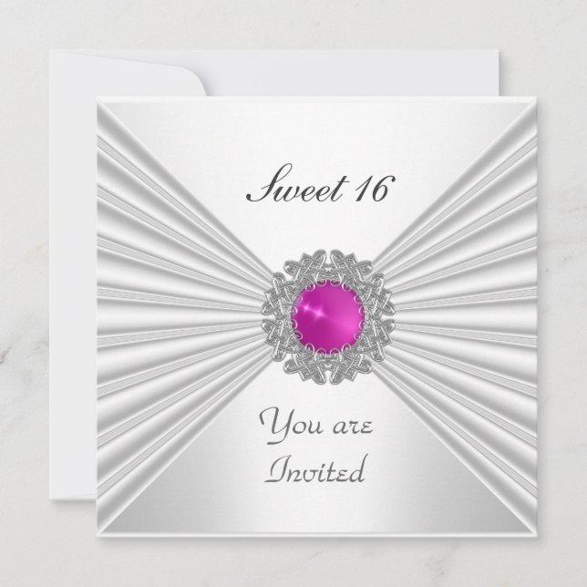 Söt 16-fest Inbjudan Vit Rosa Juvel (Framsida)