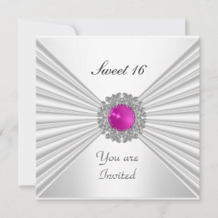 Söt 16-fest Inbjudan Vit Rosa Juvel