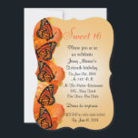 Söt 16 fjärilar inbjudan<br><div class="desc">Söt 16 fjärilar inbjudan. Partinbjudan till födelsedagsfest med illustrerad monarksmatta på mjuk persikobakgrund för färgad. Anpassa med din information. Det här kortet kan användas för alla tillfälle,  ändra texten till kostym efter dina behov.</div>
