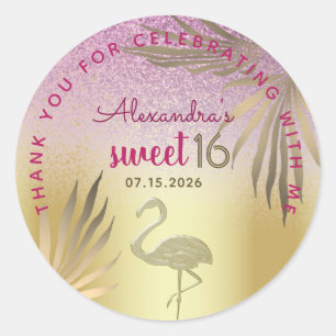 Söt 16 Flamingo Guld Rosa Tack Runt Klistermärke
