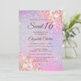 Söt 16 Flicka Födelsedag Rose Guld Glitter Modern Inbjudningar