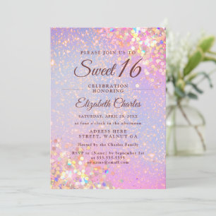Söt 16 Flicka Födelsedag Rose Guld Glitter Modern Inbjudningar