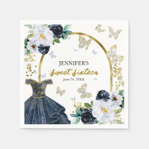 Söt 16-florals Navyblå klänning Fjäril Pappersservett