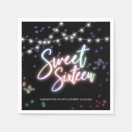 Söt 16 födelsedag Färglös Neonglöd Mörk Party Pappersservett