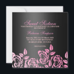 Söt 16 födelsedag för rosor & för rosa Petal för Inbjudningar<br><div class="desc">Söt 16 födelsedag för moderna rosor & för rosa Petal för svart inbjudan</div>