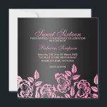 Söt 16 födelsedag för rosor & för rosa Petal för Inbjudningar<br><div class="desc">Söt 16 födelsedag för moderna rosor & för rosa Petal för svart inbjudan</div>