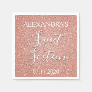Söt 16 Födelsedag Ro Guld Rosa Glitter Pappersservett