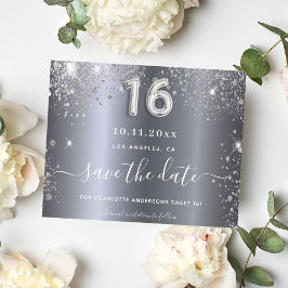 Söt 16 födelsedag silver glitter spara datumet