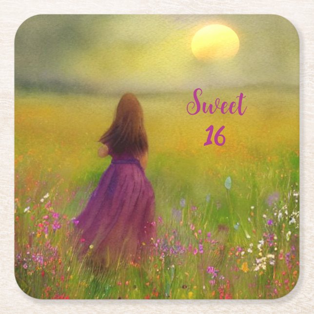 Söt 16 födelsedag underlägg papper kvadrat (Framsidan)