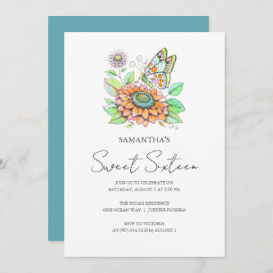 Söt 16-Födelsedagsfest-Butterfly-tema Inbjudningar