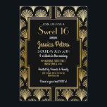 Söt 16 Födelsedagsfest Gatsby Art Deco Guld 16:e Inbjudningar<br><div class="desc">Gatsby Art Deco Sweet 16 Party black and gold Call. Ändra bara texten till kostym i party. Utskrift bakåt ingår.</div>