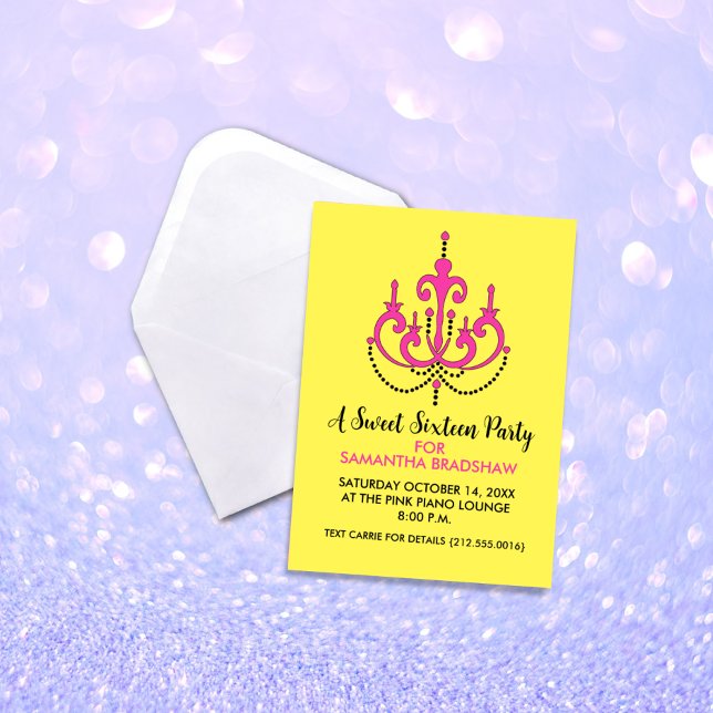 Söt 16 Födelsedagsfest inbjudan (Gult) (Skapare uppladdad)