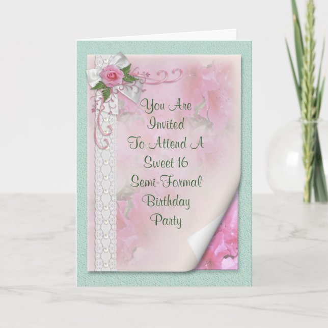 Söt 16 Födelsedagsfest inbjudan Victorian ro (Framsida)