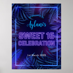 Söt 16 Födelsedagsfest med Neonglöd Välkomsthälsni Poster