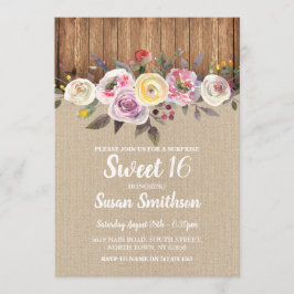 Söt 16 Födelsedagsfestens Blommigt Wood Inbjudan