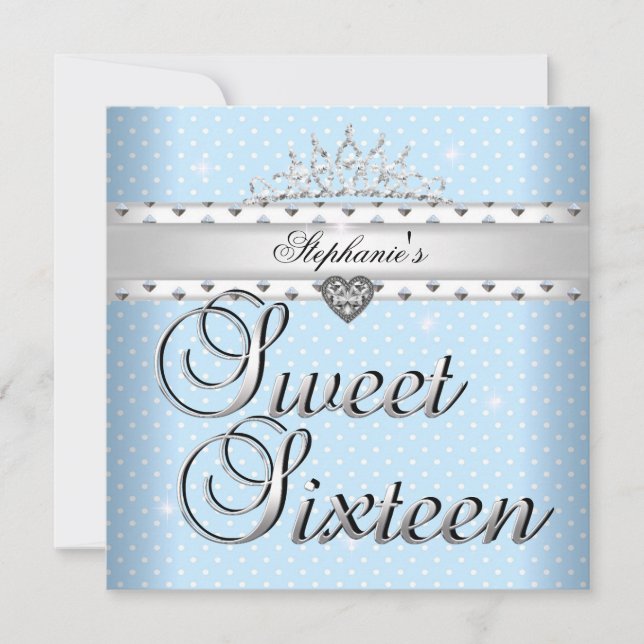 Söt 16 Födelsedagsfester Blå fläckar Tiara Inbjudningar (Framsida)