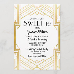 Söt 16 Födelsedagsfester Gatsby Art Deco-inbjudan Inbjudningar