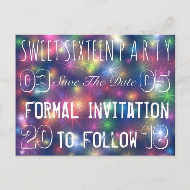 Söt 16 Födelsedagsfester Spara datumtecknen Meddelande Vykort (Framsida)