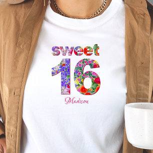 Söt 16-födelsedagsfesters blommigt, t-shirt