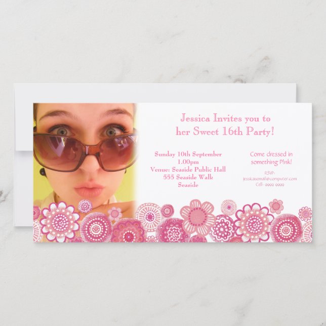 Söt 16-Födelsedagsfesters fotokortmall (Framsida)