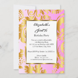 Söt 16 Födelsedagsfesters Guld rosa blommigt Inbjudningar