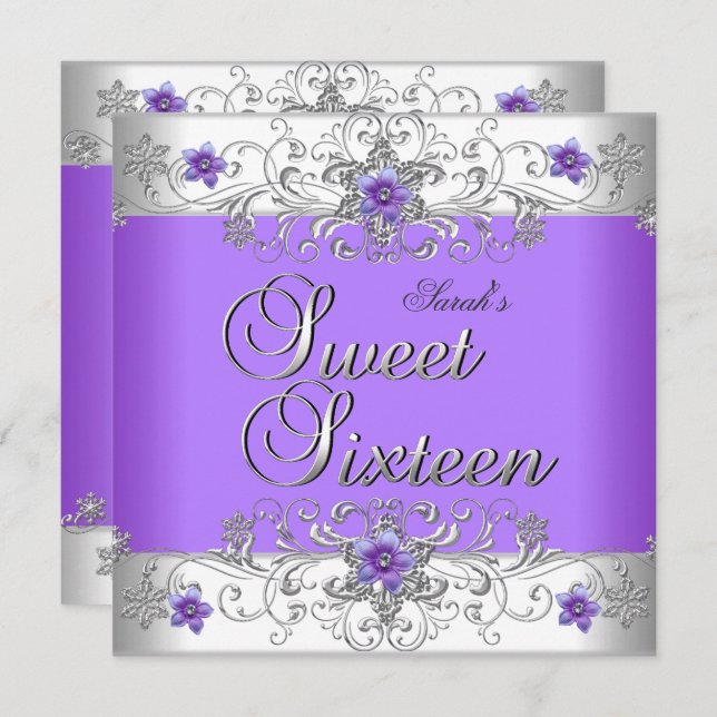 Söt 16 Födelsedagsfesters Lila Vit romb Inbjudningar (Fram/baksida)
