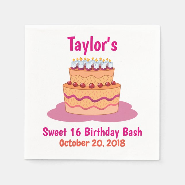 Söt 16 Födelsedagsfesters Rosa med kummel Pappersservett (Framsidan)