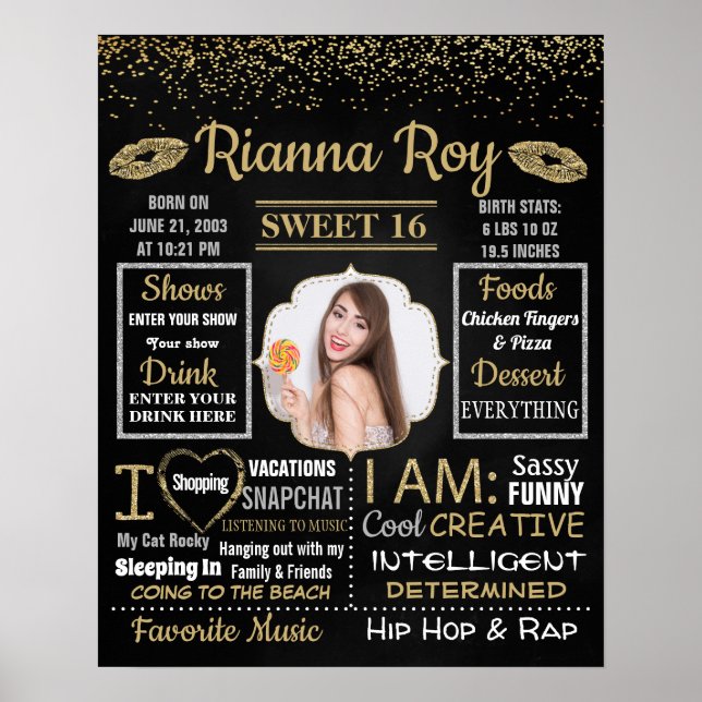 Söt 16-Födelsedagsfesters skyltbord Poster (Framsidan)