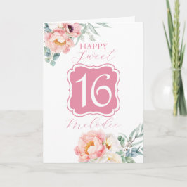 Söt 16-födelsedagskort med Eucalyptus Peonies Kort