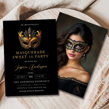 Söt 16-foto födelsedag Svart Guld Masquerade